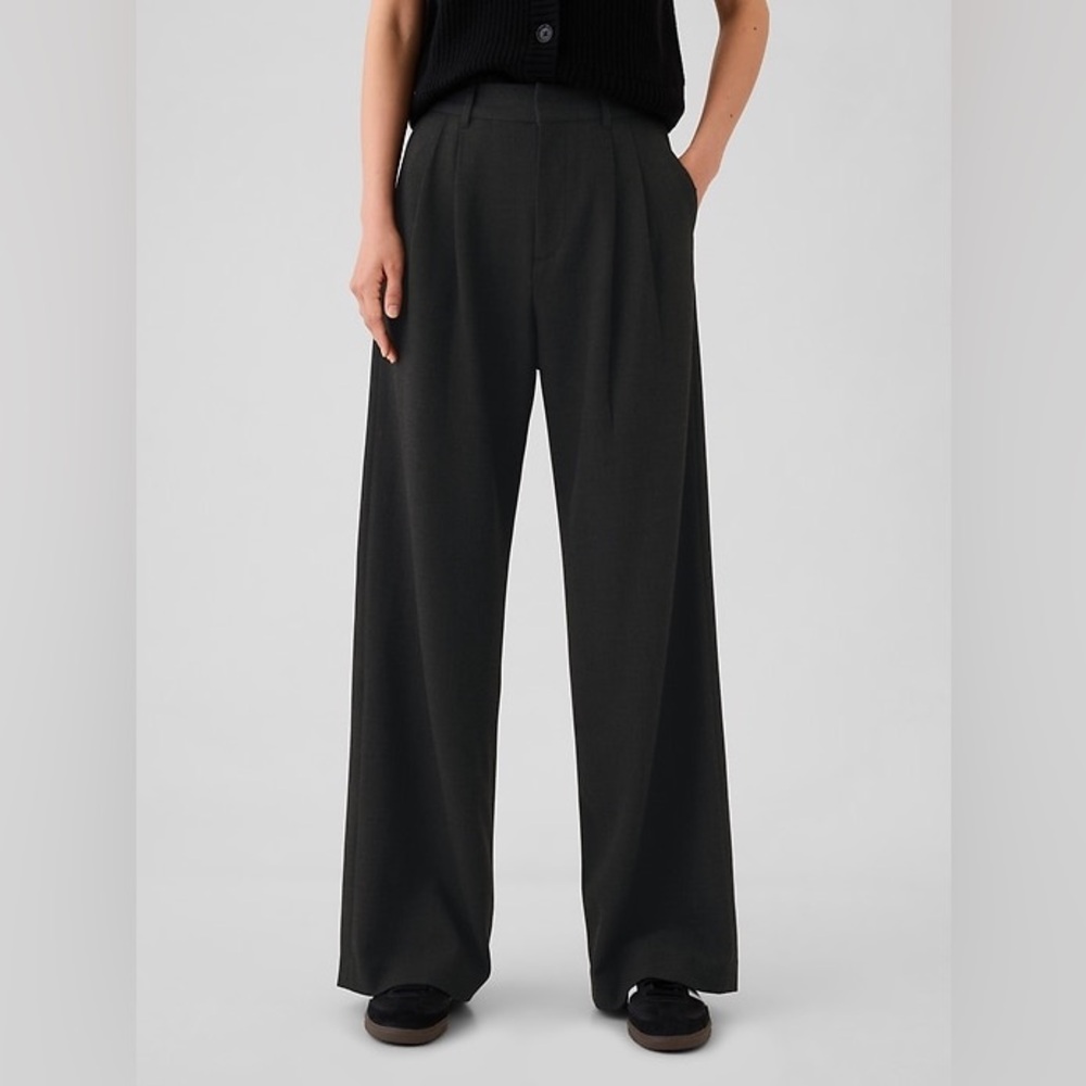 Gap 365 High Rise Brushed Twill Pleated Trousers, Charcoal grey, Size 6